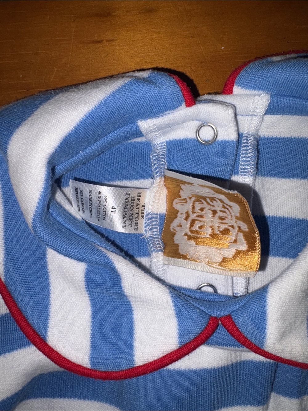 The Beaufort Bonnet Company Blue and White Striped Dress with Red Trim - Picture 3 of 3